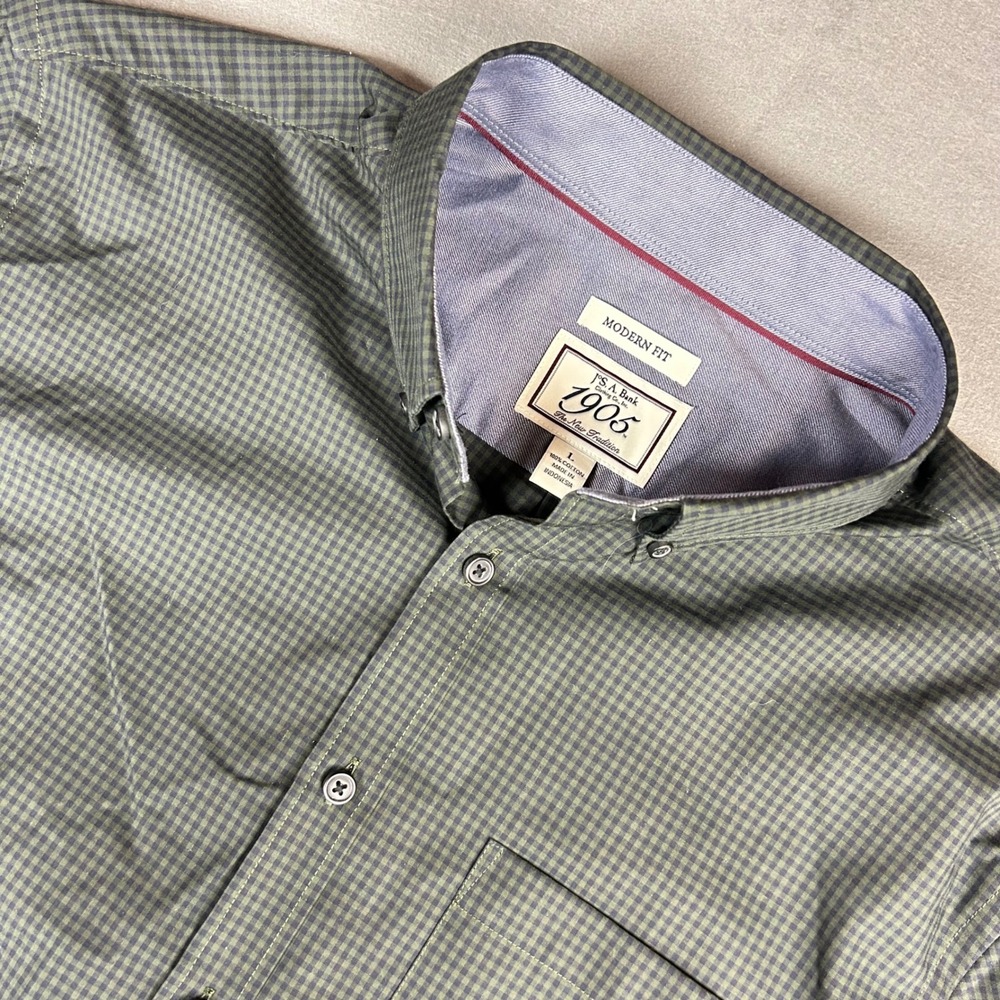 Jos. A. Bank Button Down Mens Large Green Gingham 1905 Modern Fit Shirt 64457
